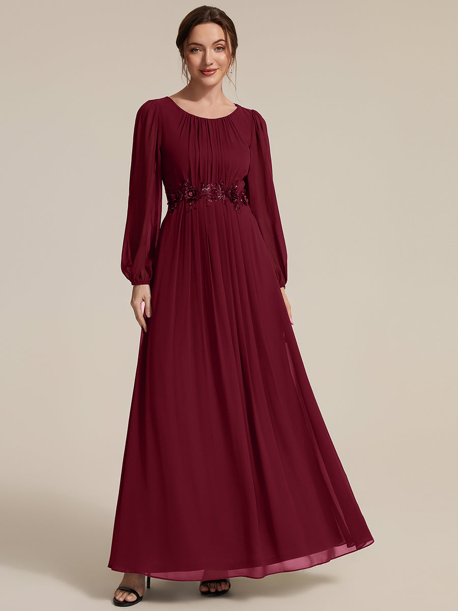 Robe maxi A ligne ¨¤ manches longues en sequins col rond #Couleur_Bordeaux