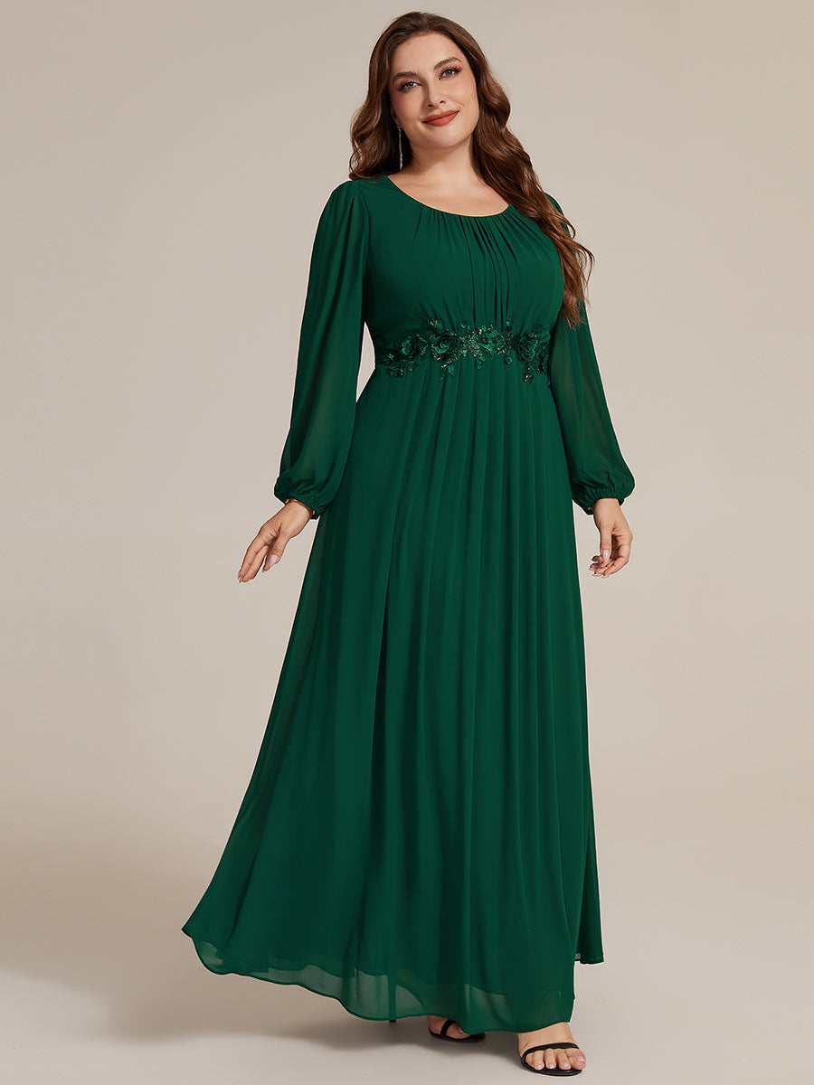 Robe maxi A ligne ¨¤ manches longues en sequins col rond #Couleur_Vert Fonce