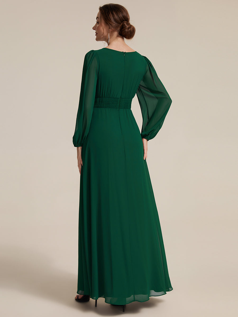 Robe maxi A ligne ¨¤ manches longues en sequins col rond #Couleur_Vert Fonce