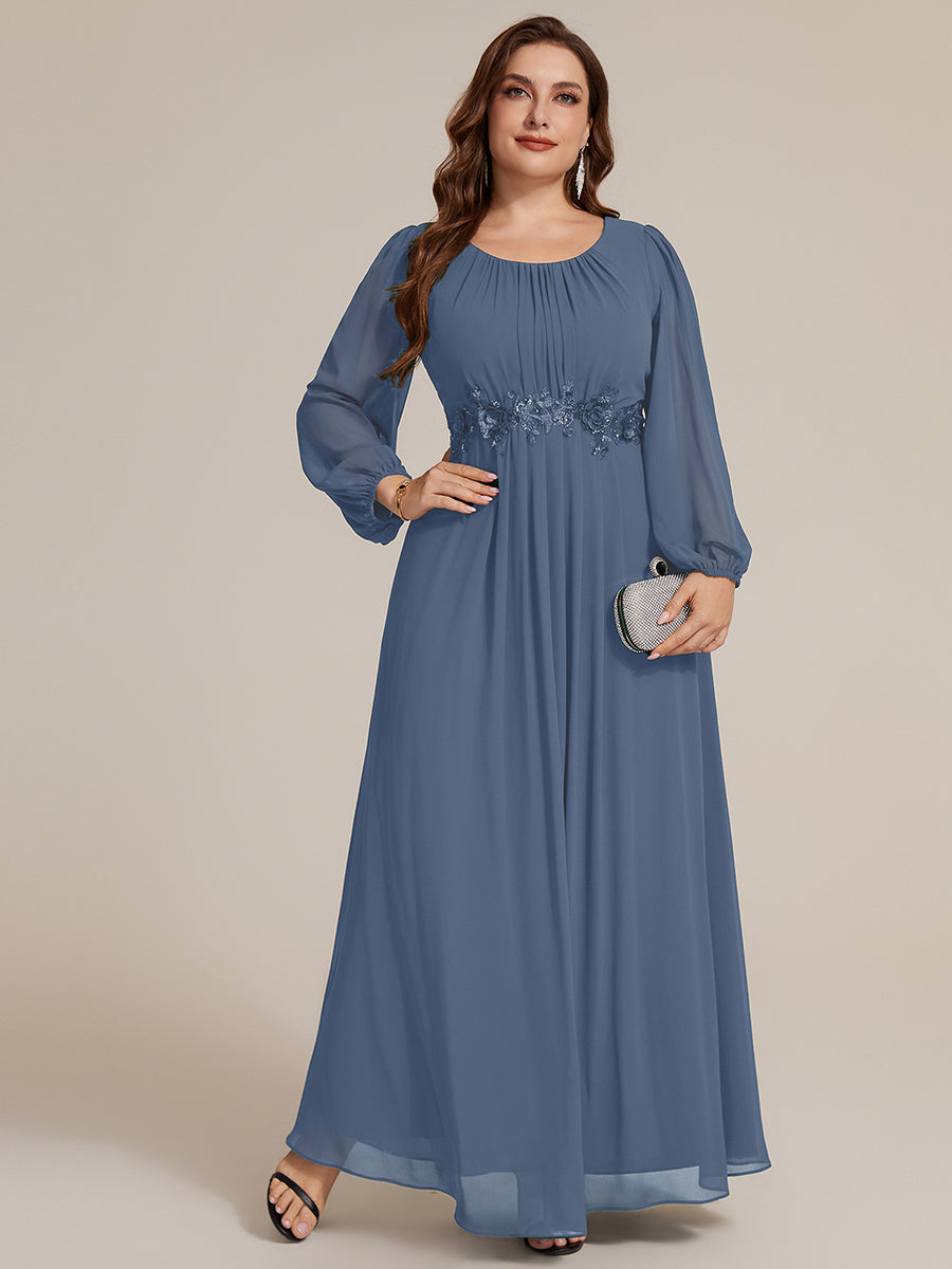 Robe maxi A ligne ¨¤ manches longues en sequins col rond #Couleur_Marine Fume