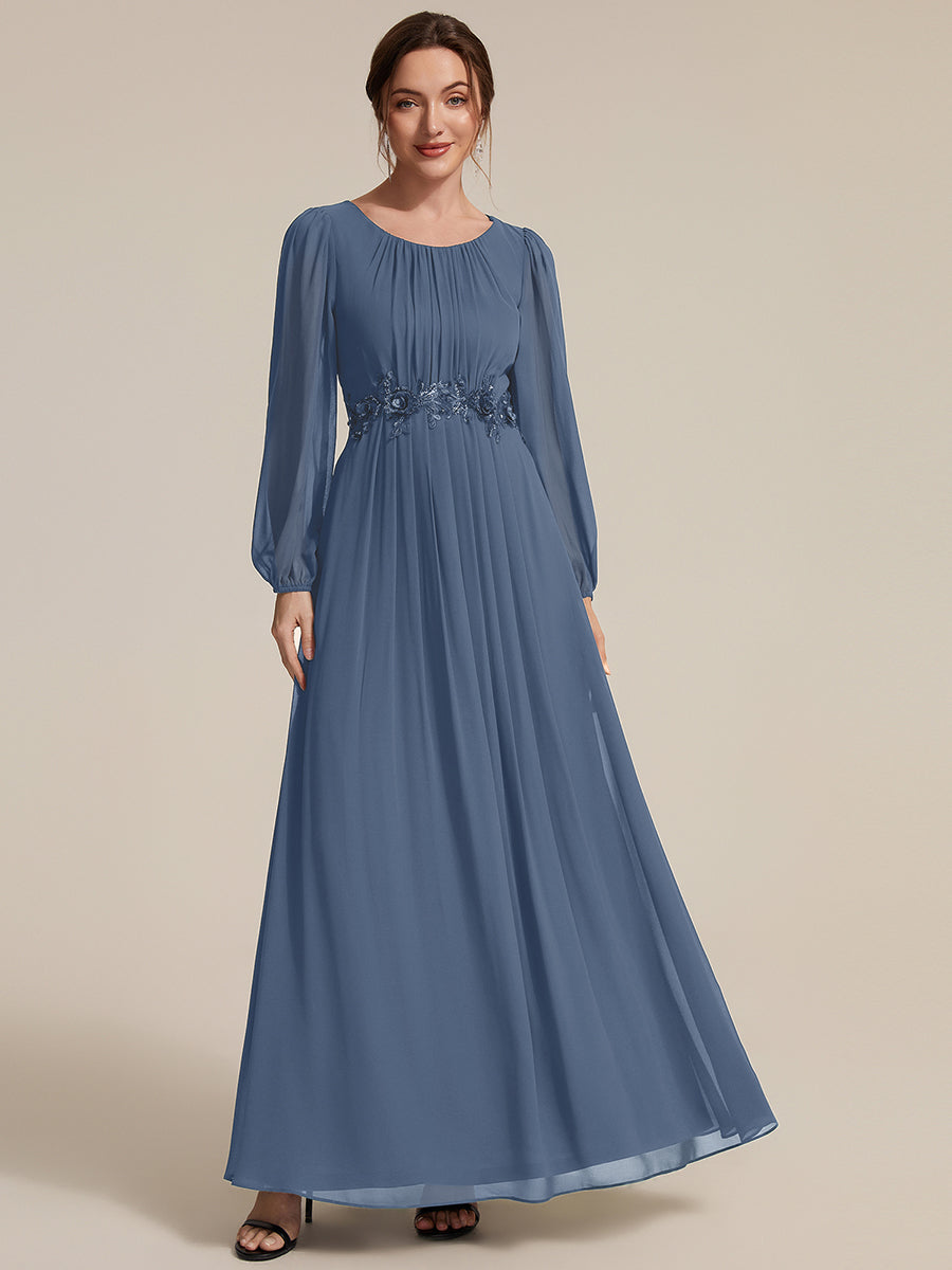 Robe maxi A ligne ¨¤ manches longues en sequins col rond #Couleur_Marine Fume