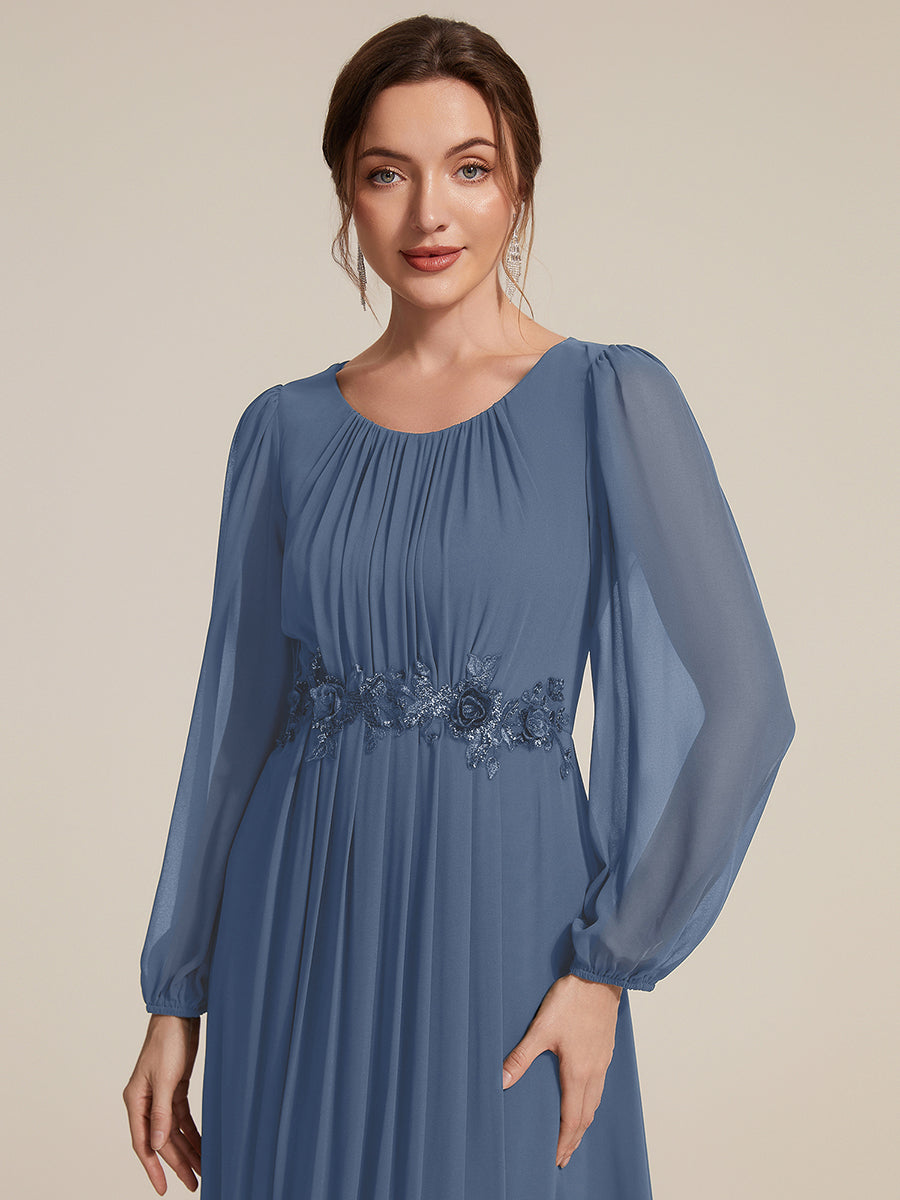Robe maxi A ligne ¨¤ manches longues en sequins col rond #Couleur_Marine Fume