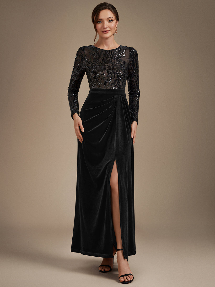 Velours Fourreau Manches ajustées Fermeture zippée au dos Sans coques, avec doublure. Robe #Couleur_Noir