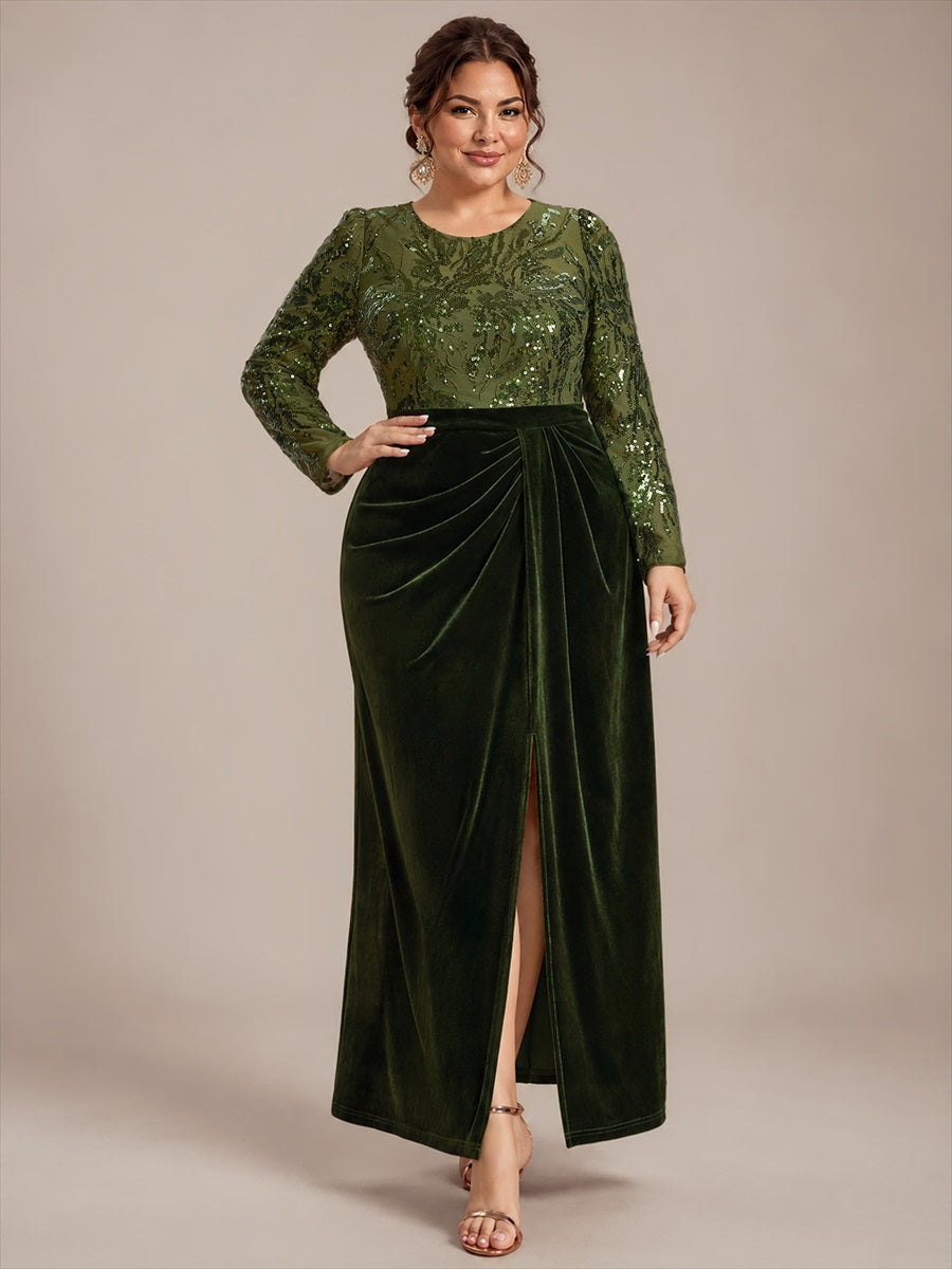 Velours Fourreau Manches ajustées Fermeture zippée au dos Sans coques, avec doublure. Robe #Couleur_Vert Olive