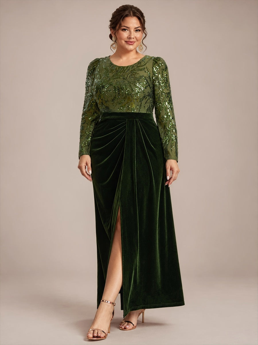 Velours Fourreau Manches ajustées Fermeture zippée au dos Sans coques, avec doublure. Robe #Couleur_Vert Olive