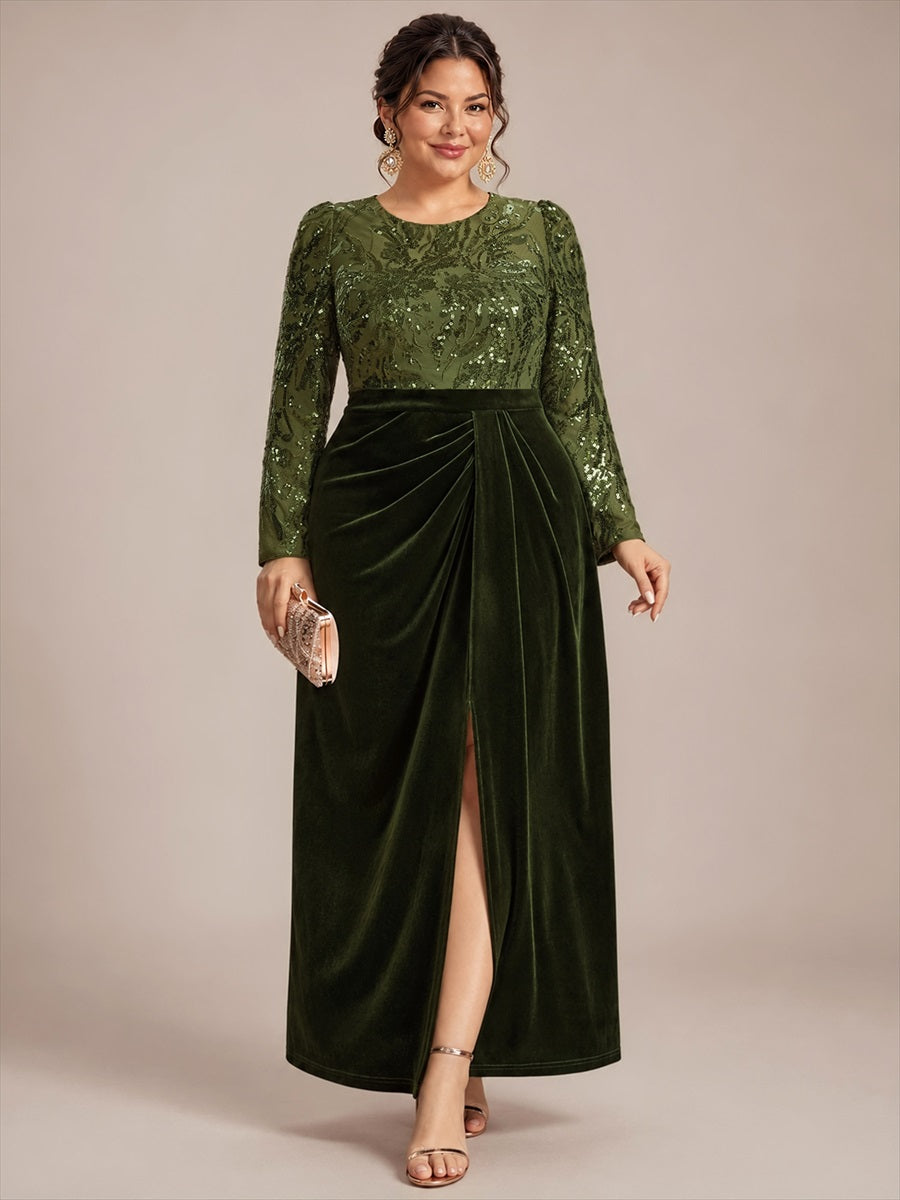 Velours Fourreau Manches ajustées Fermeture zippée au dos Sans coques, avec doublure. Robe #Couleur_Vert Olive