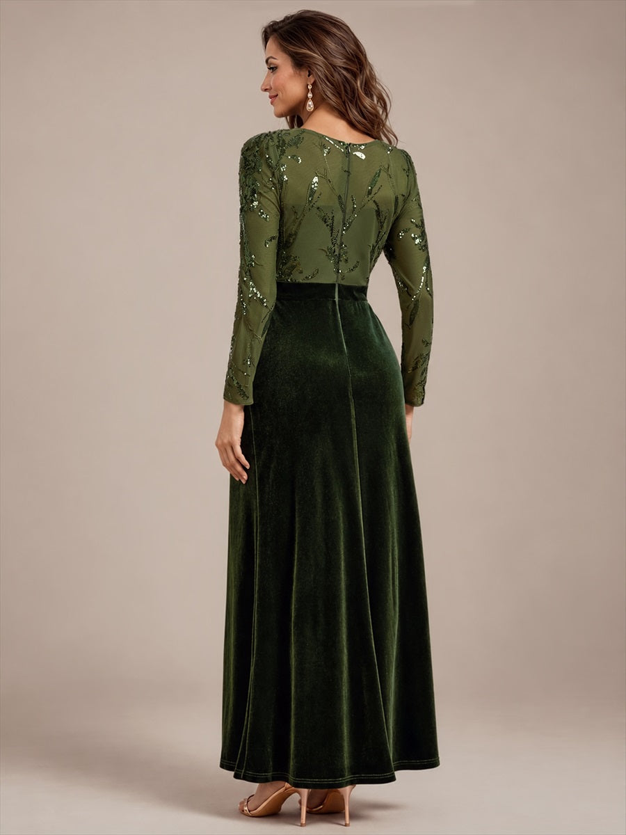 Velours Fourreau Manches ajustées Fermeture zippée au dos Sans coques, avec doublure. Robe #Couleur_Vert Olive