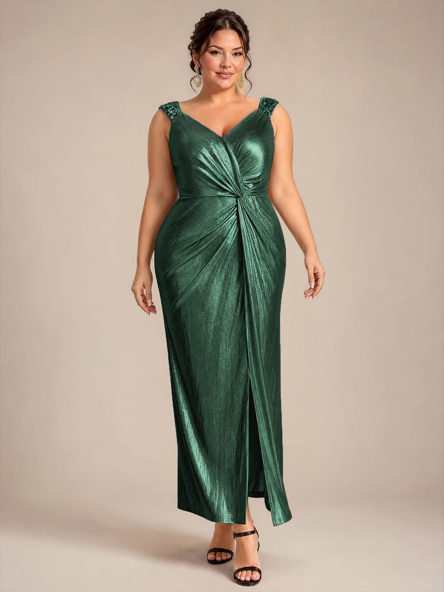 Jersey Ajustée Col V Sans Manches Robe de Soirée #Couleur_Vert Fonce