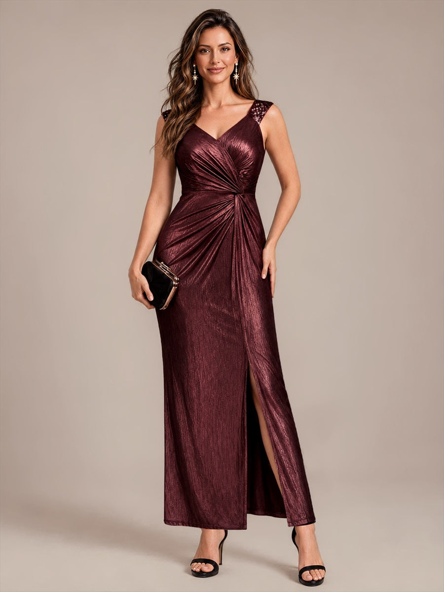 Jersey Ajustée Col V Sans Manches Robe de Soirée #Couleur_Brun acajou