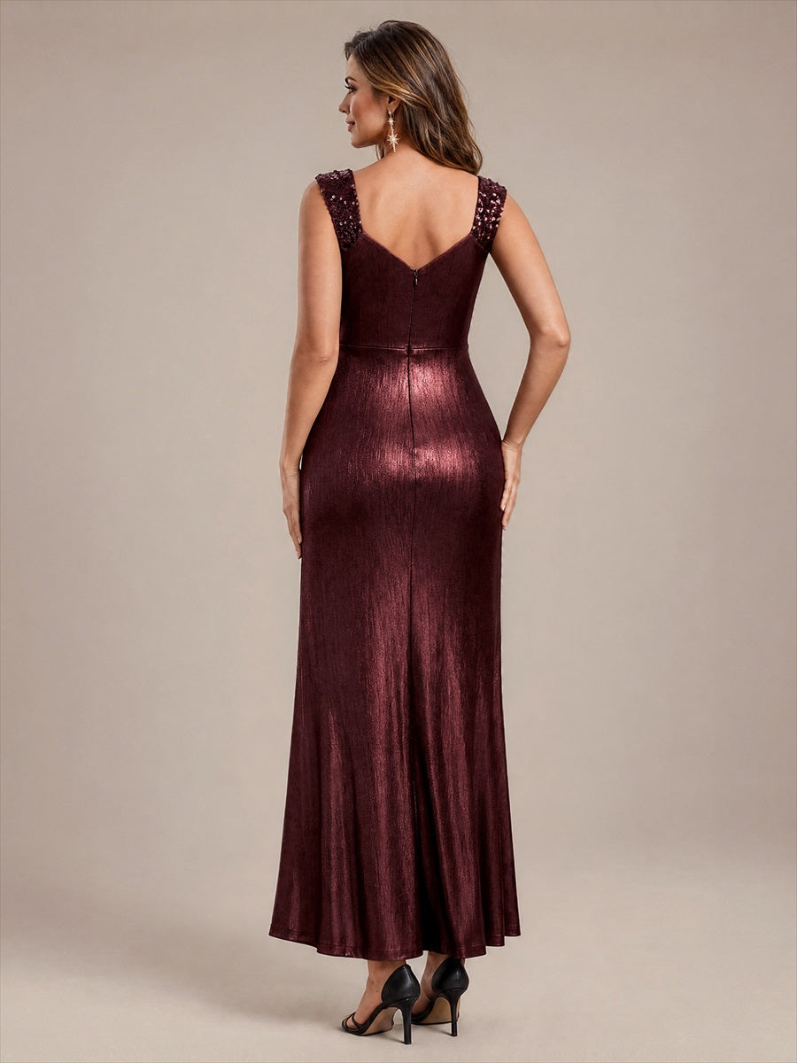 Jersey Ajustée Col V Sans Manches Robe de Soirée #Couleur_Brun acajou