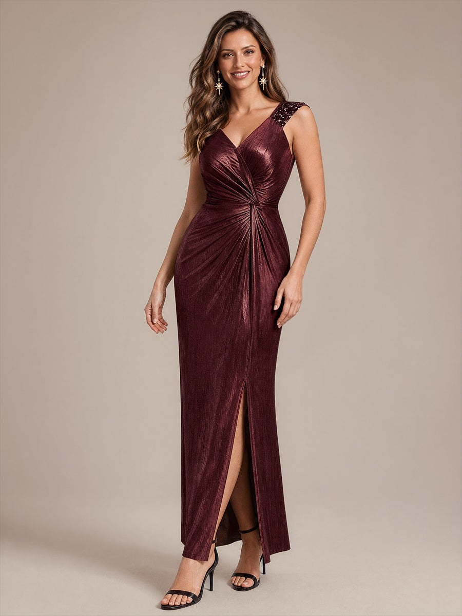 Jersey Ajustée Col V Sans Manches Robe de Soirée #Couleur_Brun acajou