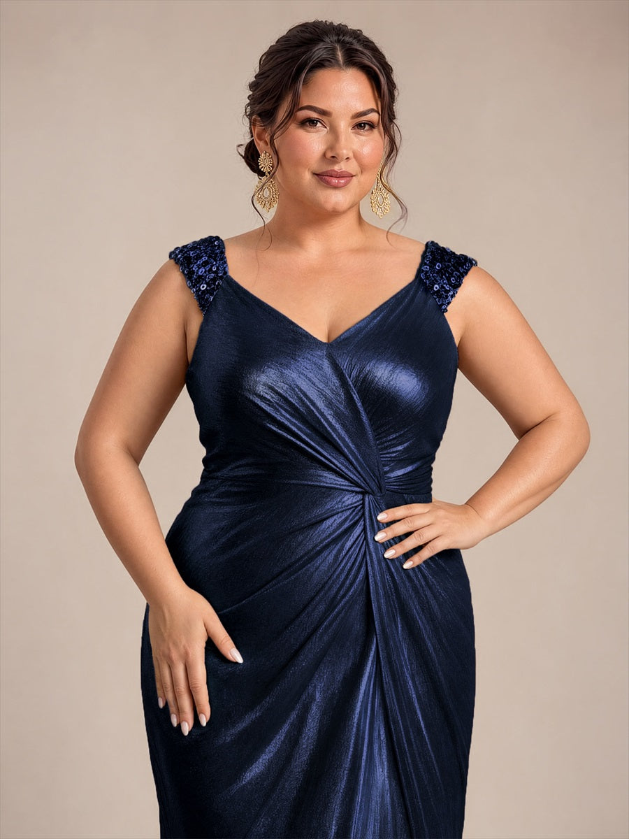 Jersey Ajustée Col V Sans Manches Robe de Soirée #Couleur_Bleu Marine