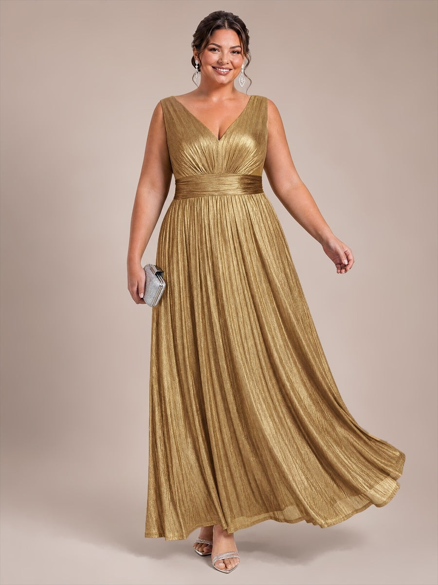 Robe A-Line sans manches très extensible avec décolleté en V et fermeture éclair au dos #Couleur_Dorée