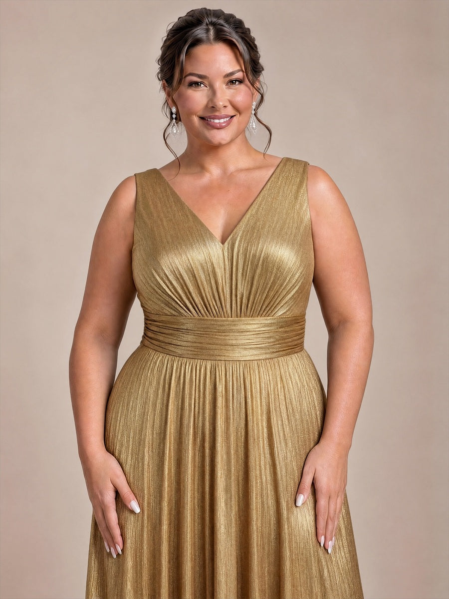 Robe A-Line sans manches très extensible avec décolleté en V et fermeture éclair au dos #Couleur_Dorée