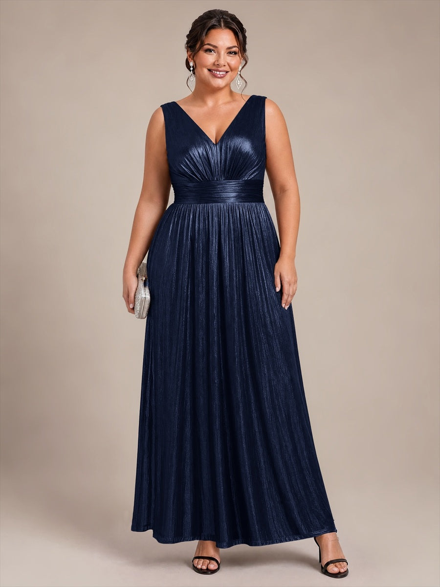Robe A-Line sans manches très extensible avec décolleté en V et fermeture éclair au dos #Couleur_Bleu Marine