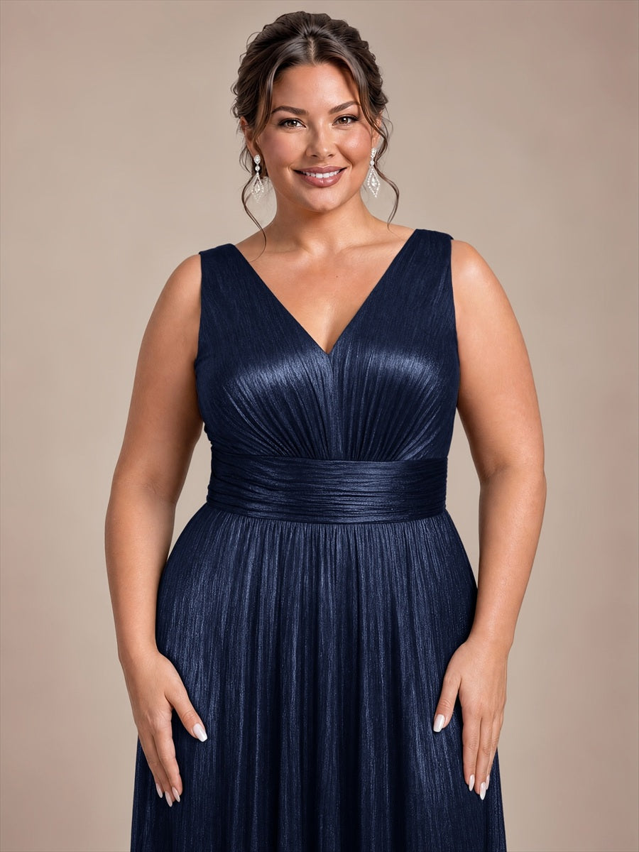 Robe A-Line sans manches très extensible avec décolleté en V et fermeture éclair au dos #Couleur_Bleu Marine