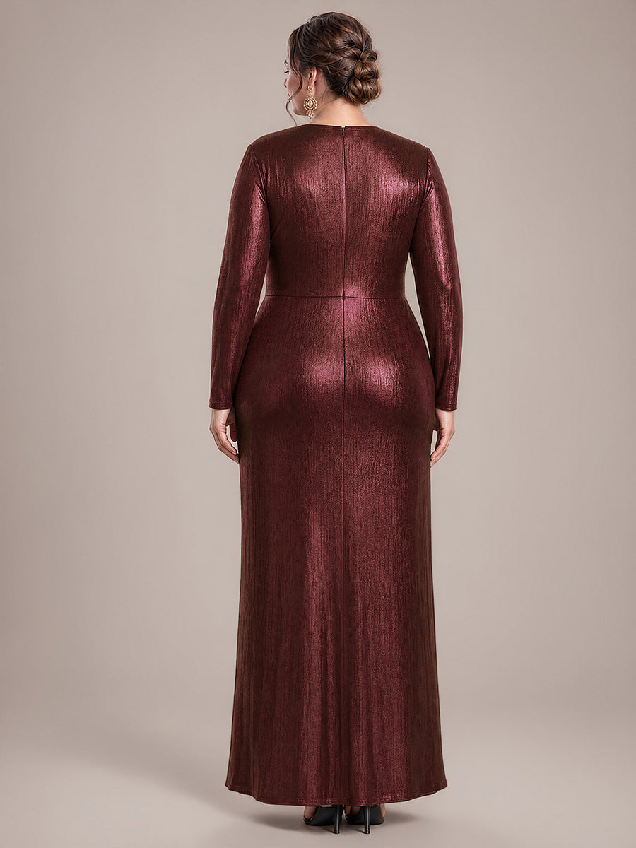 Jersey Fourreau Col V Manches Ajustées Robe de Soirée#Couleur_Brun acajou
