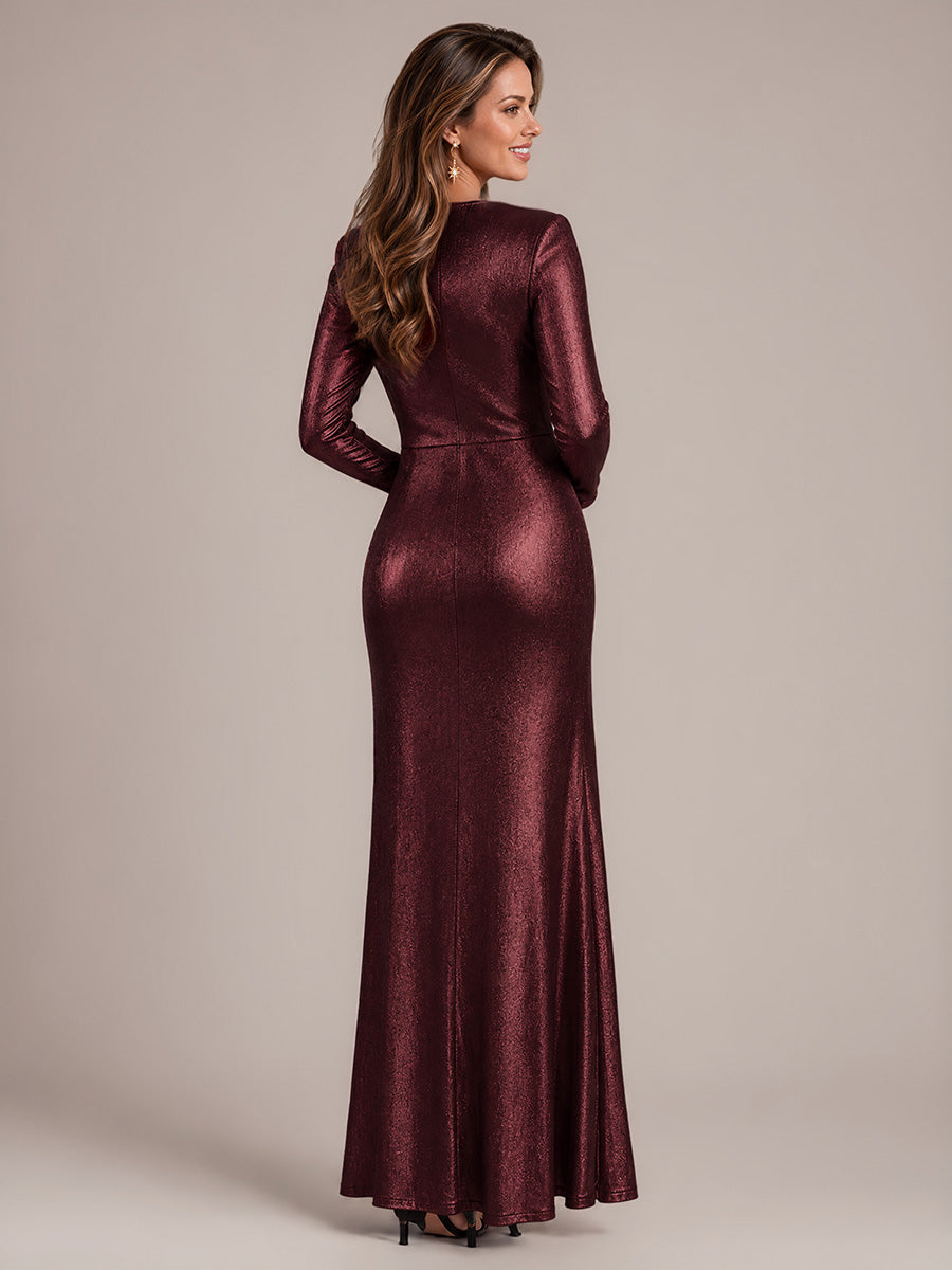Jersey Fourreau Col V Manches Ajustées Robe de Soirée#Couleur_Brun acajou