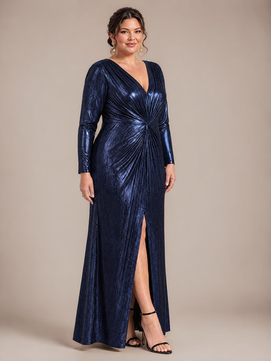 Jersey Fourreau Col V Manches Ajustées Robe de Soirée#Couleur_Bleu Marine