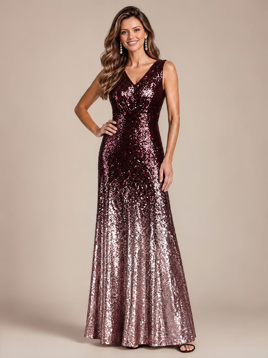 À sequins, col V, sans manches Robe de Soirée #Couleur_Violet foncé et lavande
