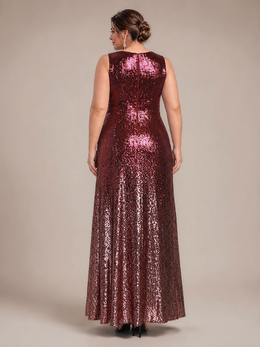 À sequins, col V, sans manches Robe de Soirée #Couleur_Bordeaux et rose