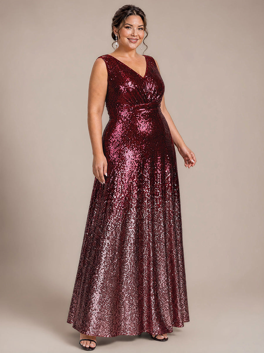 À sequins, col V, sans manches Robe de Soirée #Couleur_Bordeaux et rose