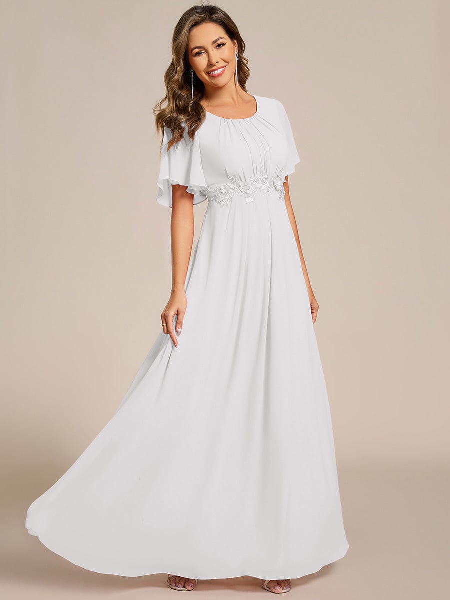 Robe D'invité De Mariage En Mousseline De Soie Mi-Longue Plissée à Manches à Volants Et Col En V #Couleur_Blanc