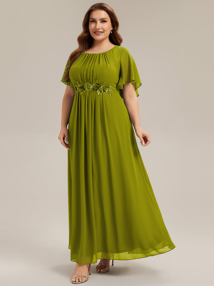 Robe de soirée trapèze à manches courtes et appliques plissées #Couleur_Citron