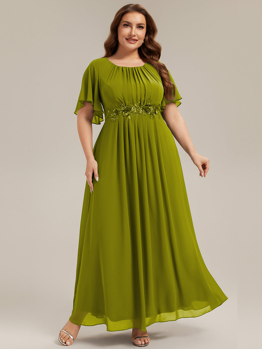 Robe D'invité De Mariage En Mousseline De Soie Mi-Longue Plissée à Manches à Volants Et Col En V #Couleur_Citron