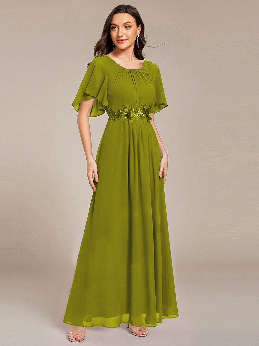 Robe D'invité De Mariage En Mousseline De Soie Mi-Longue Plissée à Manches à Volants Et Col En V #Couleur_Citron