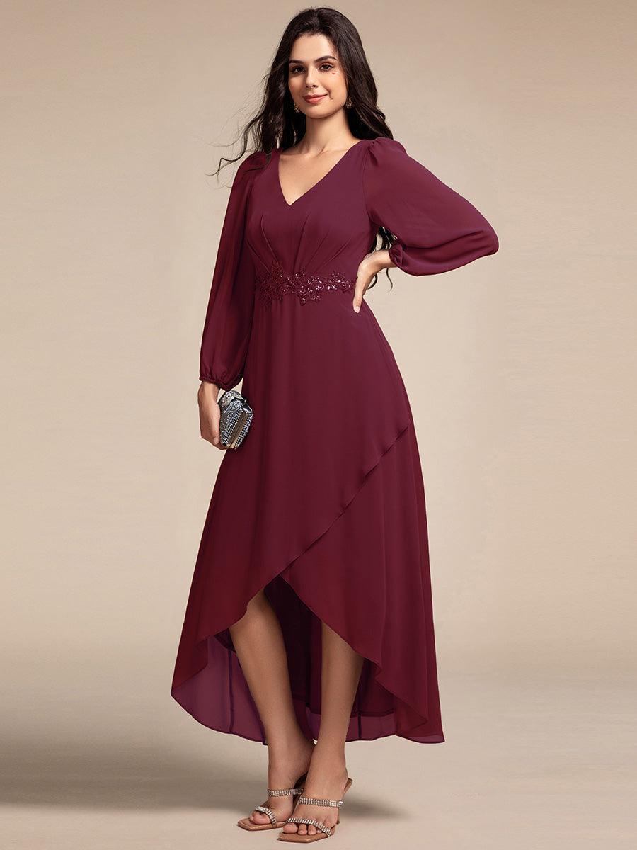 Robe de soirée élégante en mousseline de soie à manches longues et à ...