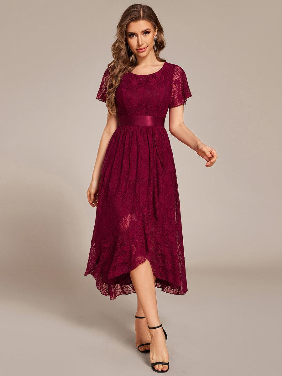 Robe d'invitée de mariage coupe A en dentelle #Couleur_Bordeaux