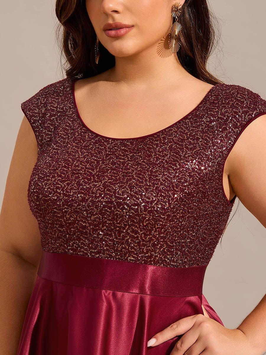 Robe de soirée en satin à sequins et décolleté rond grande taille? #Couleur_Bordeaux