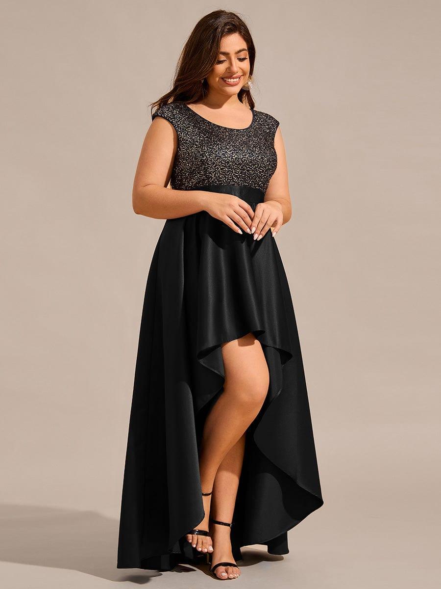 Robe de soirée en satin à sequins et décolleté rond grande taille? #Couleur_Noir