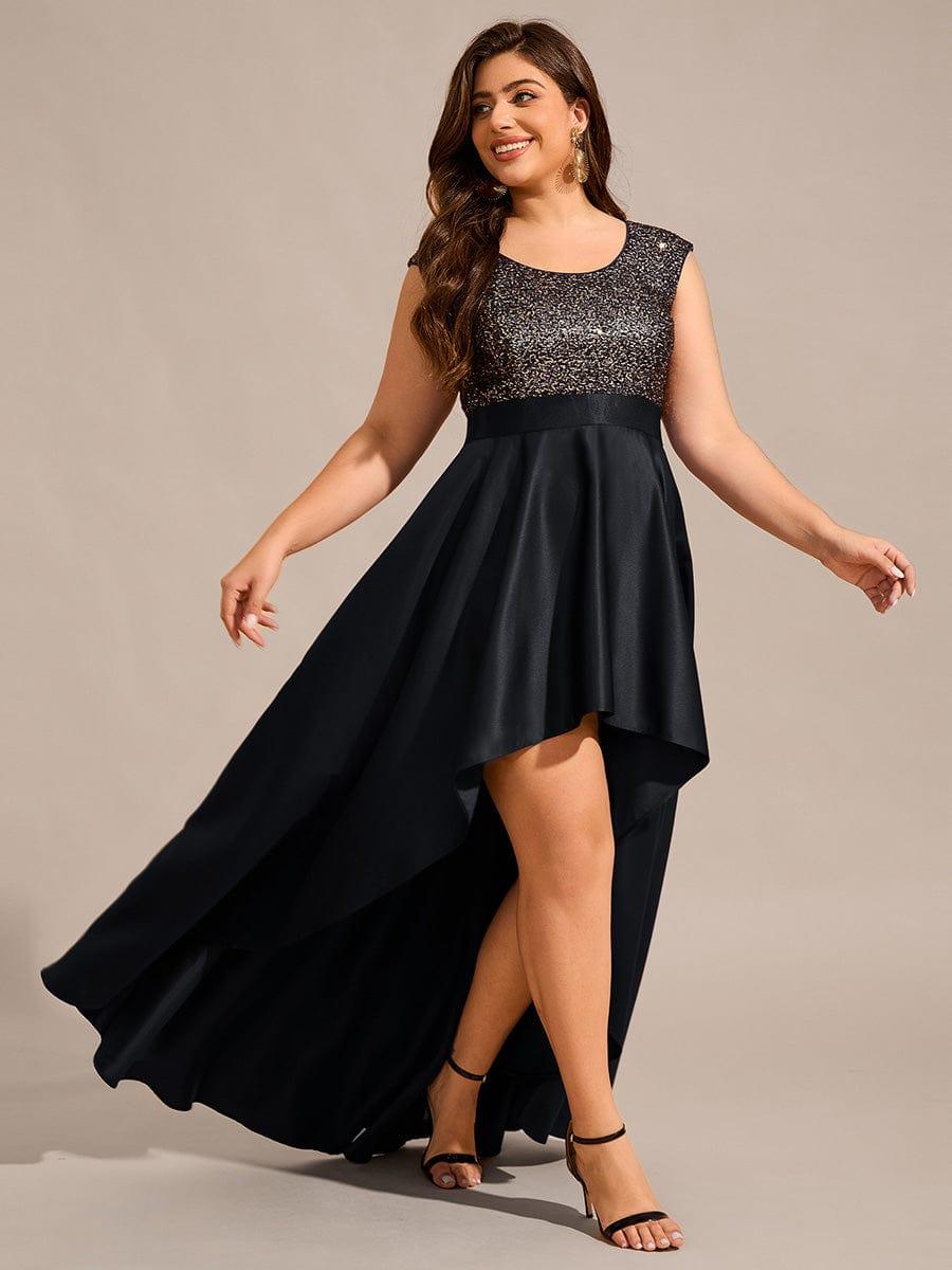 Robe de soirée en satin à sequins et décolleté rond grande taille? #Couleur_Noir