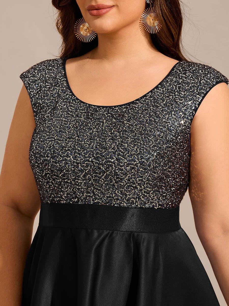 Robe de soirée en satin à sequins et décolleté rond grande taille? #Couleur_Noir