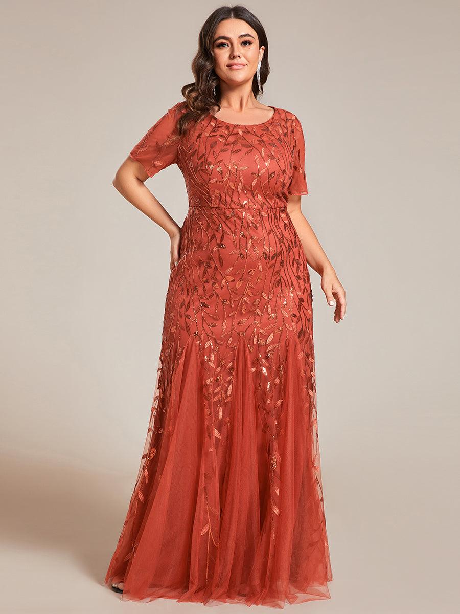 Robes de soirée Longues Sirène en Tulle à Imprimé Floral et Paillettes #Couleur_Burnt Orange
