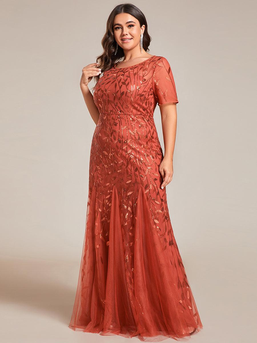 Robes de soirée Longues Sirène en Tulle à Imprimé Floral et Paillettes #Couleur_Burnt Orange