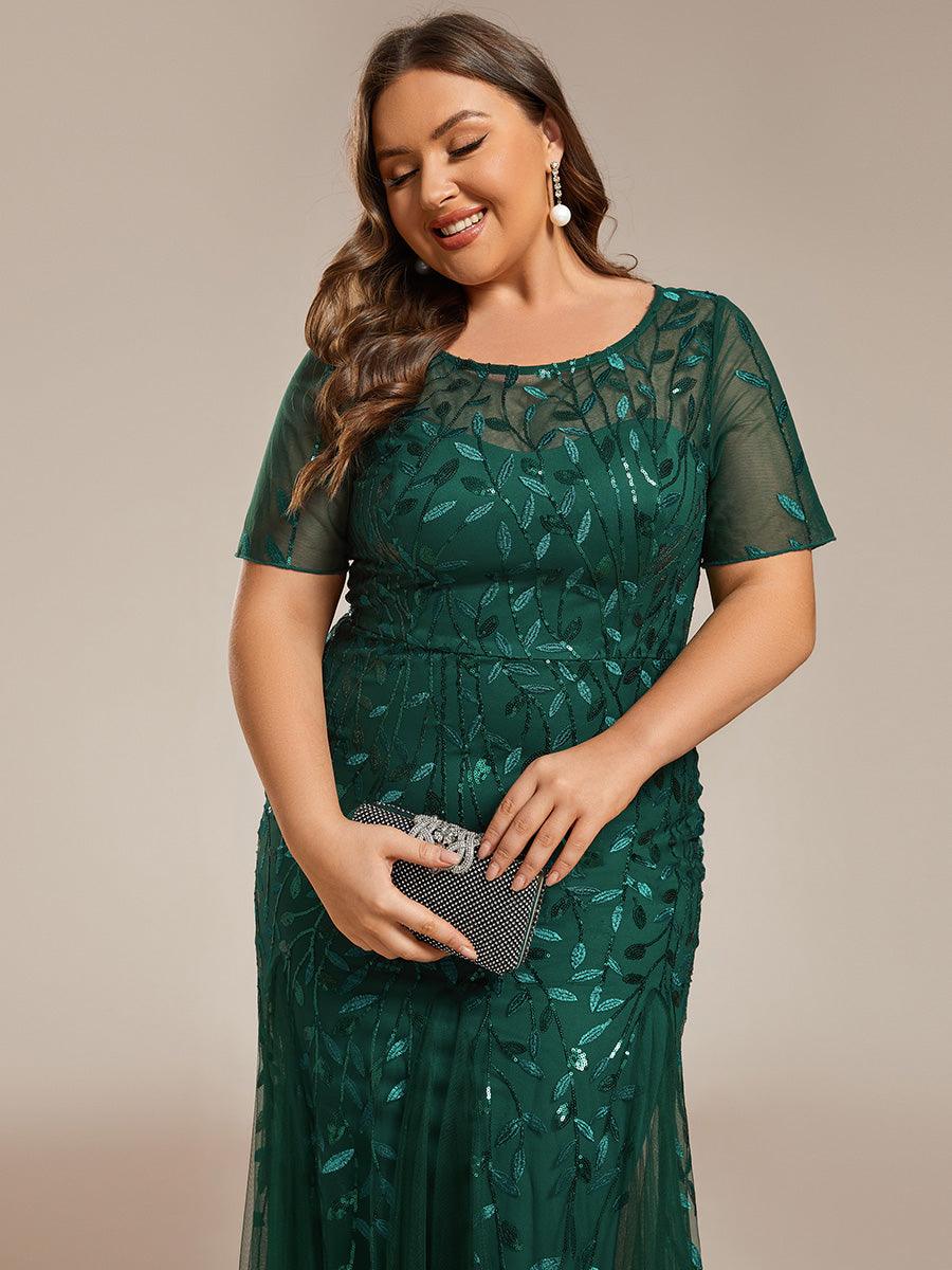 Robes de soirée Longues Sirène en Tulle à Imprimé Floral et Paillettes #Couleur_Vert Fonce