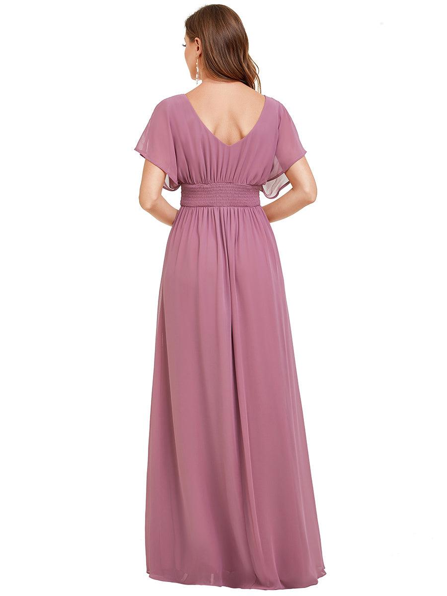 Robe de soirée longue en mousseline de soie à taille empire coupe A #Couleur_Orchidee