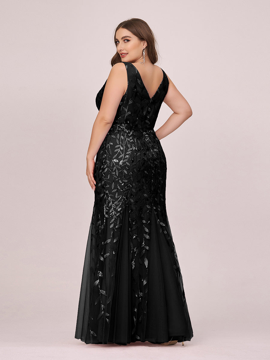 Robe de soirée Longue Sexy en sequins col en V pour femmes #Couleur_Noir