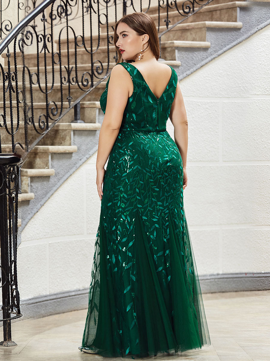 Robe de soirée Longue Sexy en sequins col en V pour femmes #Couleur_Vert Fonce
