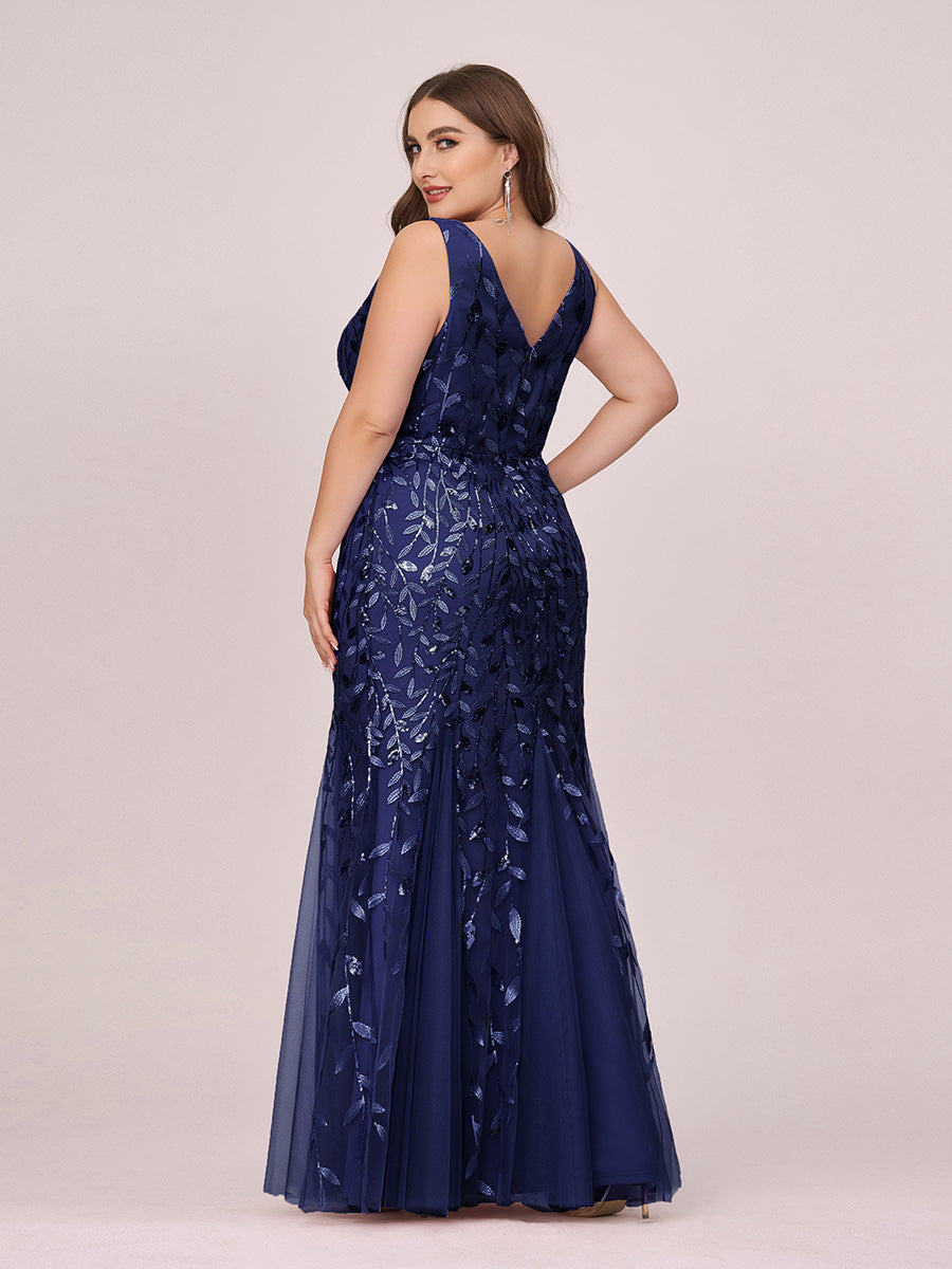 Robe de soirée Longue Sexy en sequins col en V pour femmes #Couleur_Bleu Marine