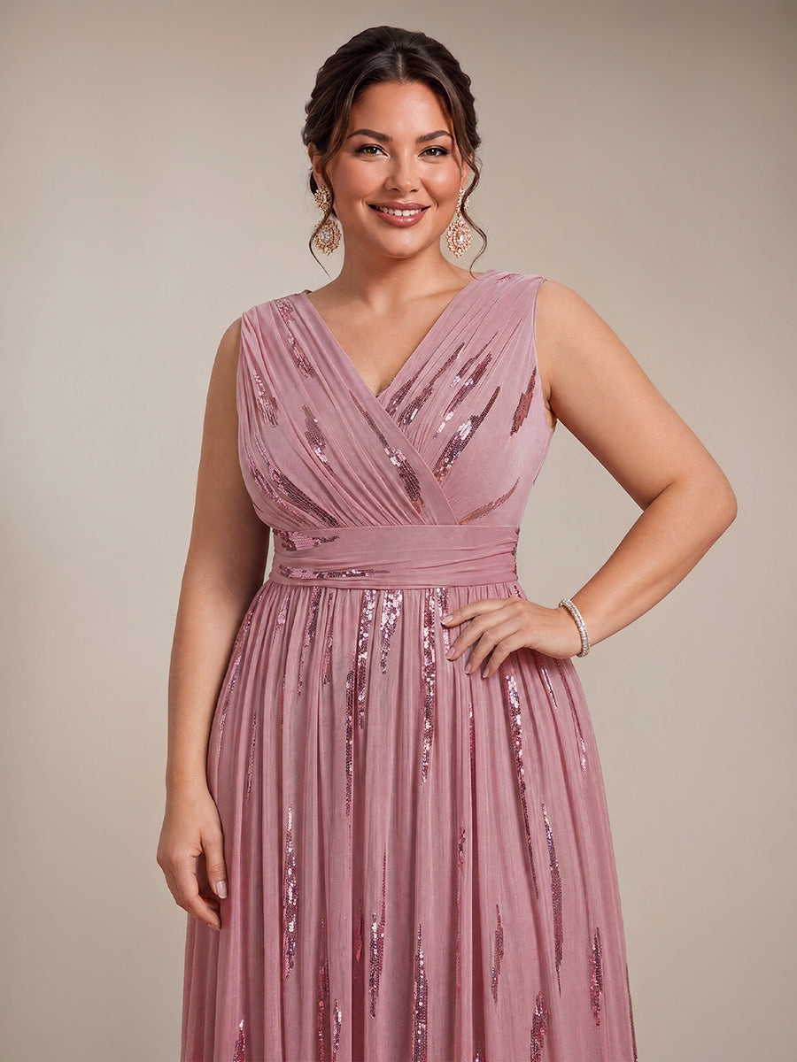 Robe A-Line sans manches en V maxi en sequins avec tissu extensible #Couleur_Orchidee
