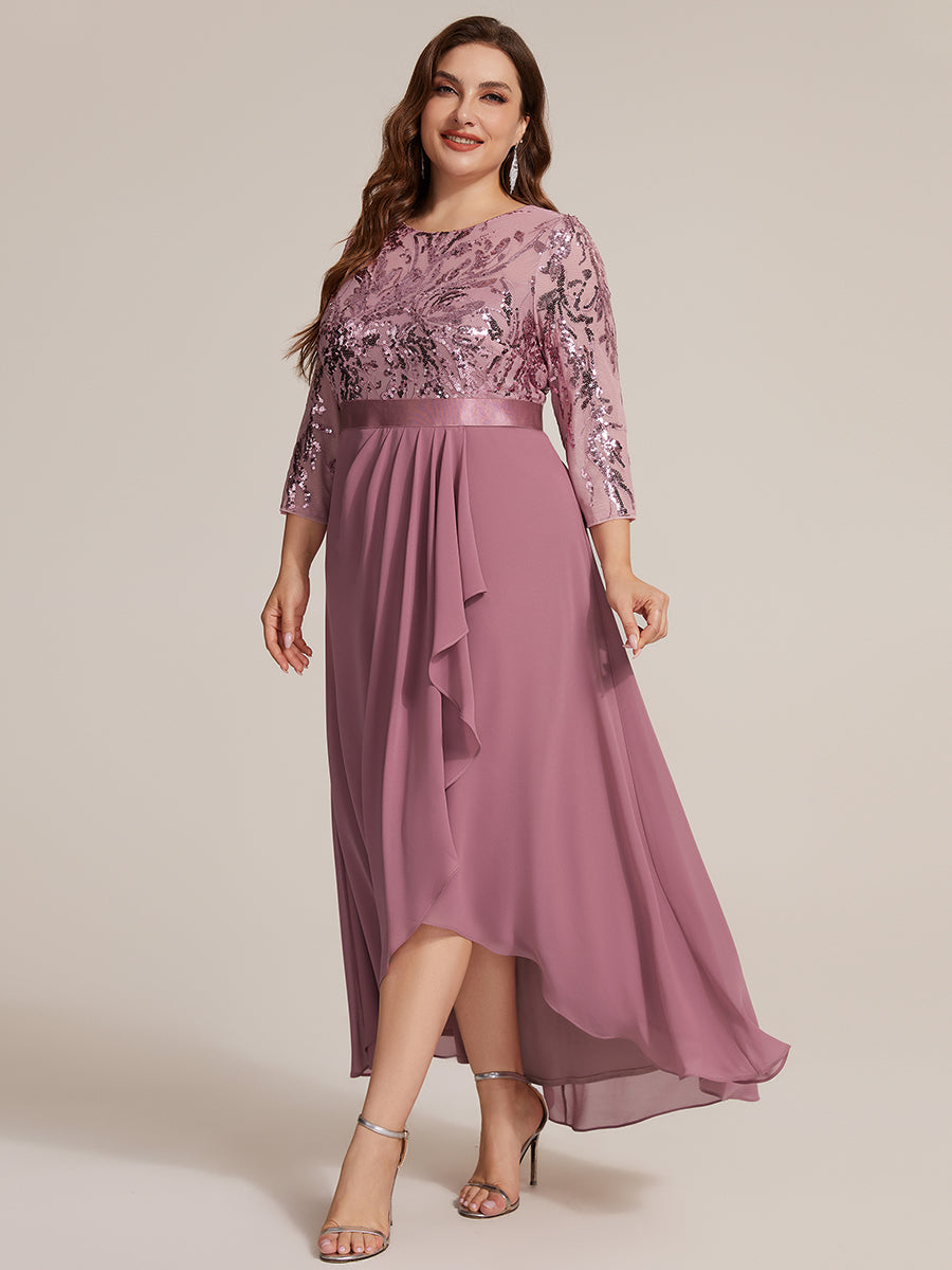 Robe A-Line ¨¤ manches trois quarts avec un ourlet asym¨¦trique des volants et des d¨¦tails transparents #Couleur_Orchidee
