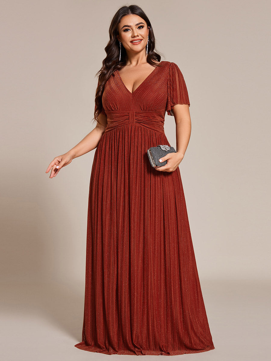 Robe de soirée formelle scintillante à manches courtes et col en V #Couleur_Burnt Orange