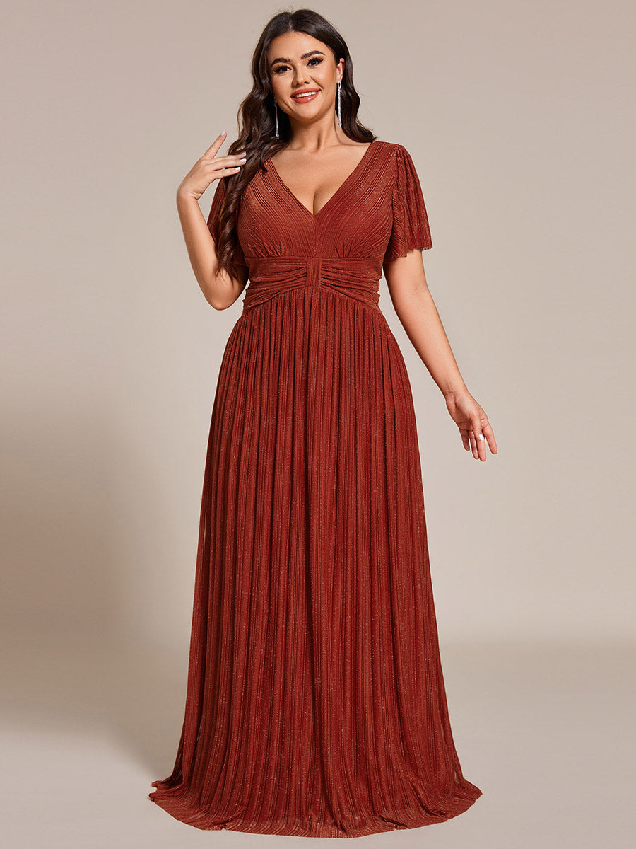 Robe de soirée formelle scintillante à manches courtes et col en V #Couleur_Burnt Orange