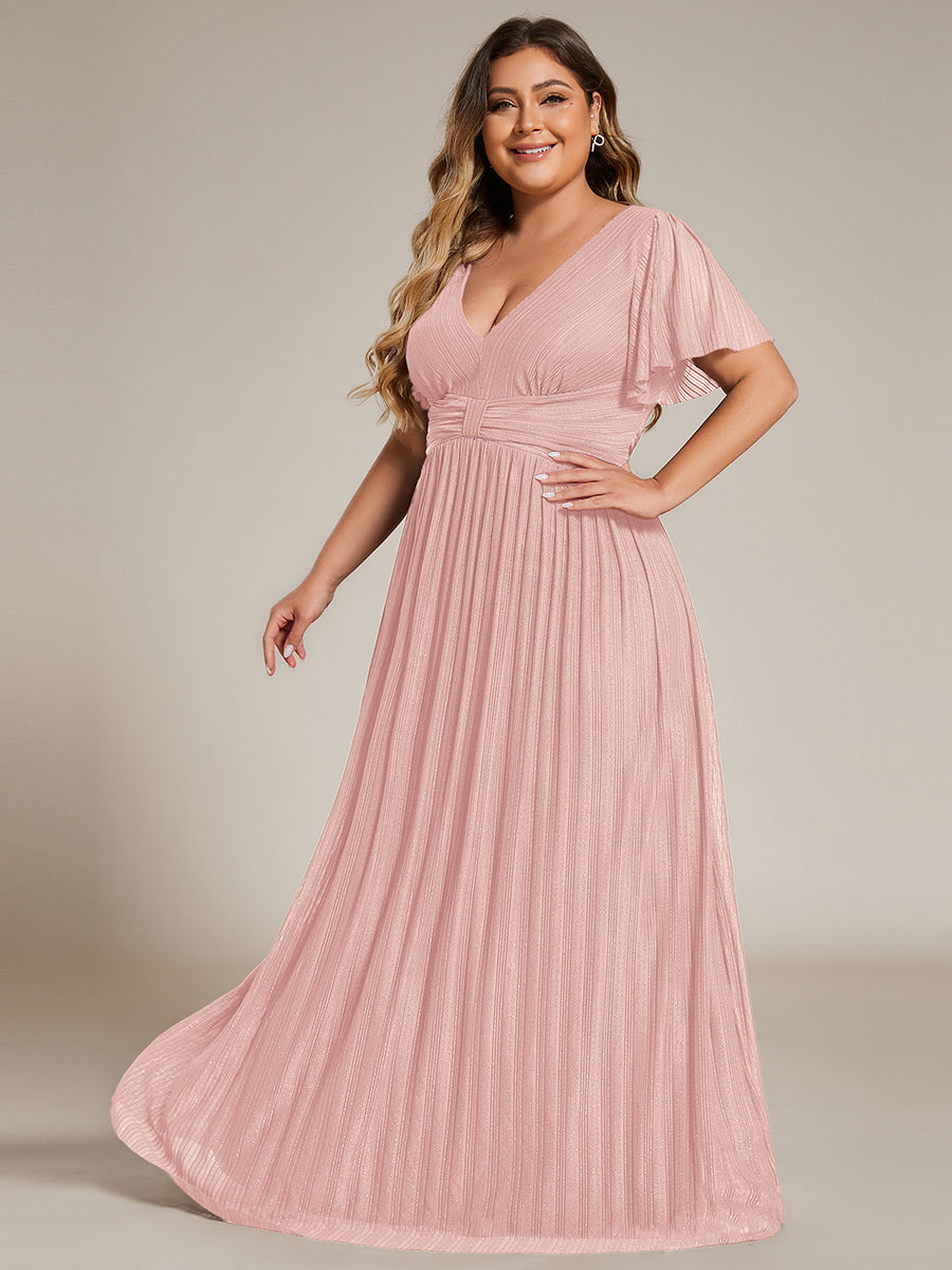 Robe de soirée formelle scintillante à manches courtes et col en V #Couleur_Rose
