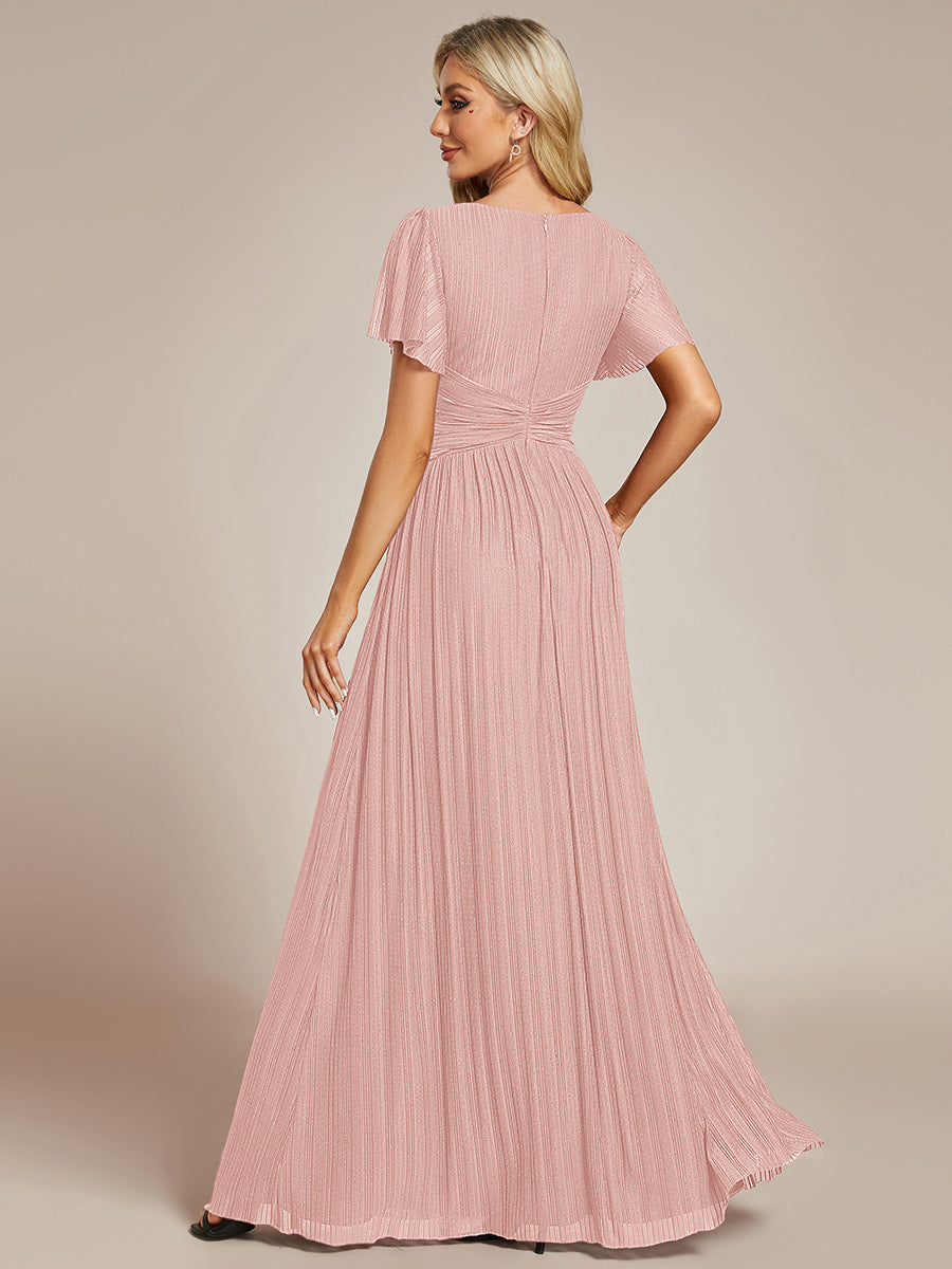 Robe de soirée formelle scintillante à manches courtes et col en V #Couleur_Rose