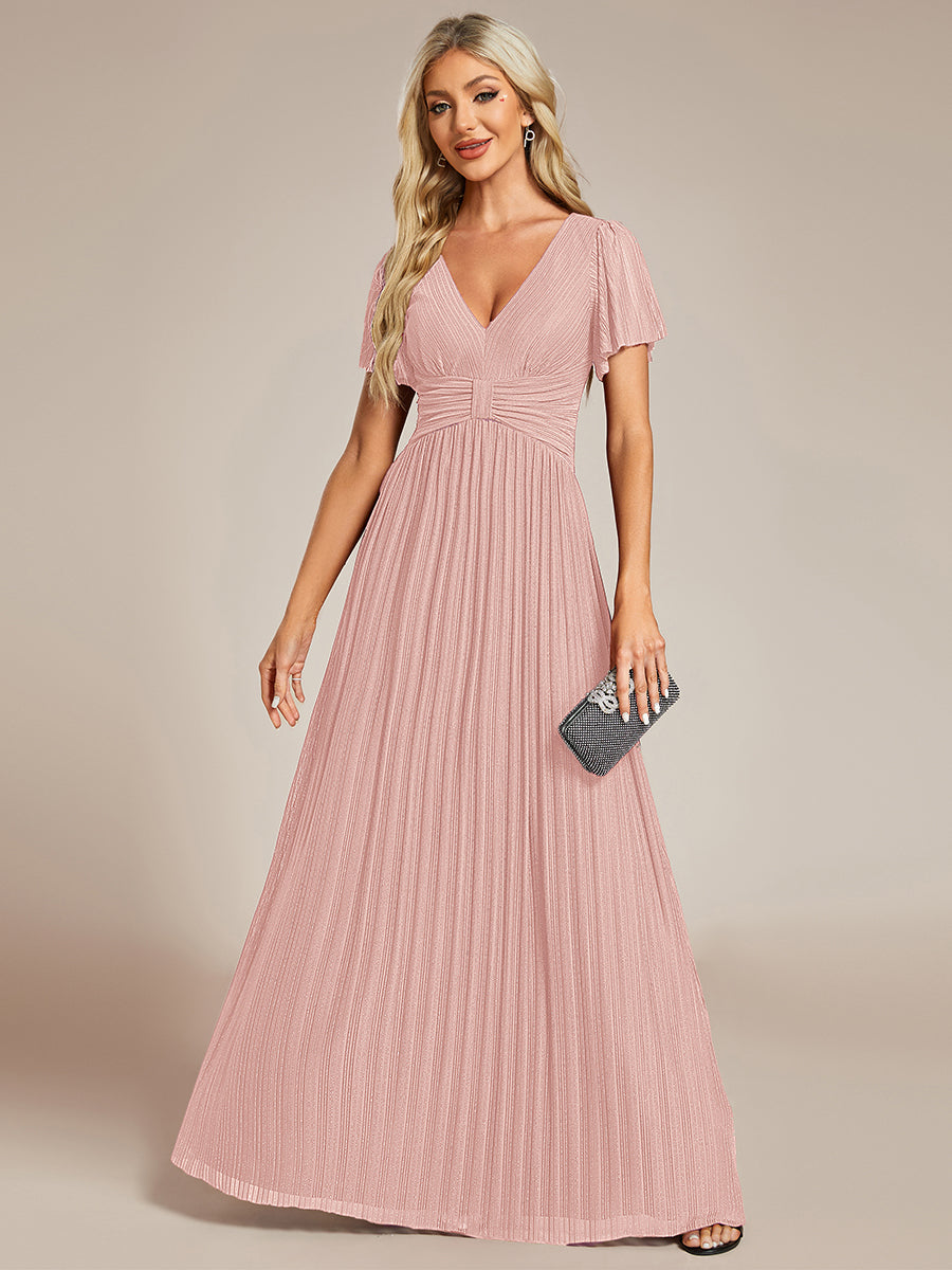 Robe de soirée formelle scintillante à manches courtes et col en V #Couleur_Rose